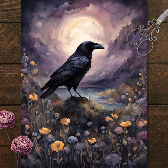 Raven in the Moonlight Watercolor Decoupage Tissue Paper (Creator Uploaded)
