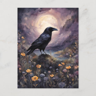 Raven in the Moonlight Watercolor Postcard