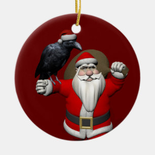 Raven Loving Santa Claus Ceramic Tree Decoration