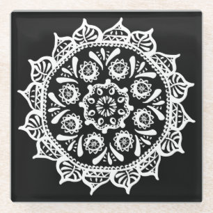 Raven Mandala Glass Coaster