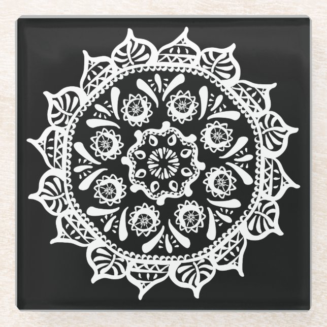 Raven Mandala Glass Coaster (Front)
