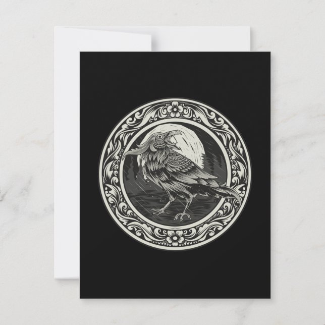 Raven Medallion Carving Art Bird Nature   Card (Front)