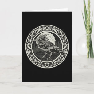 Raven Medallion Carving Art Bird Nature Card
