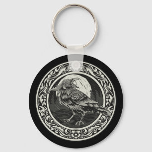Raven Medallion Carving Art Bird Nature   Key Ring