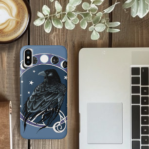 Raven Moon Phases Stars Blue iPhone X Case