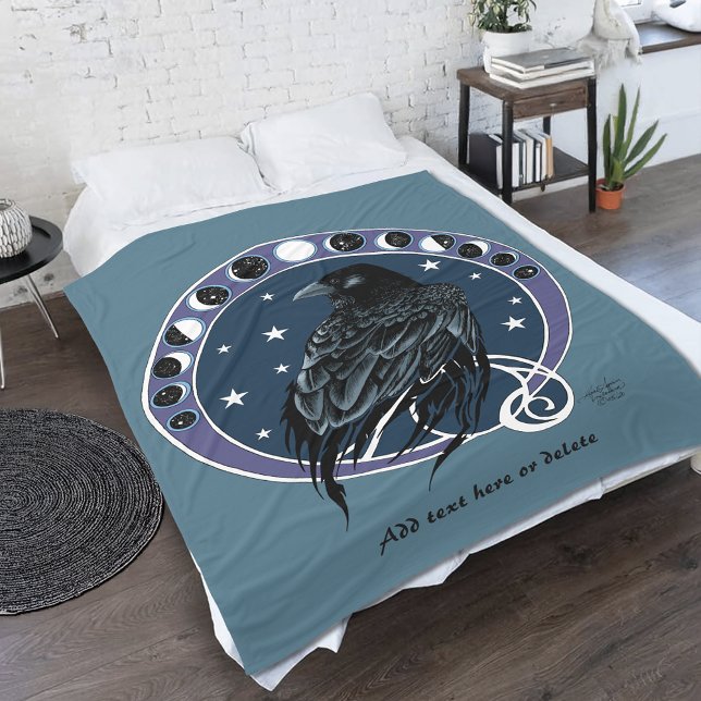Raven Moon Phases Stars Blue Fleece Blanket (Creator Uploaded)