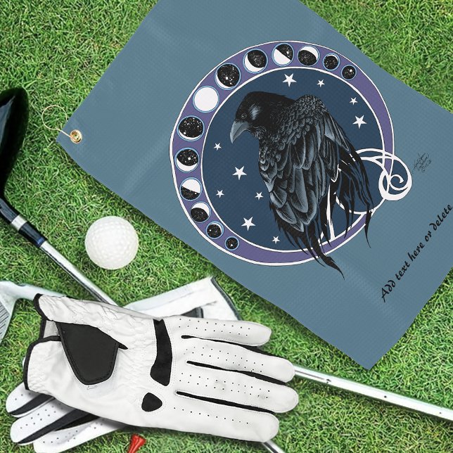 Raven Moon Phases Stars Blue Golf Towel (Creator Uploaded)