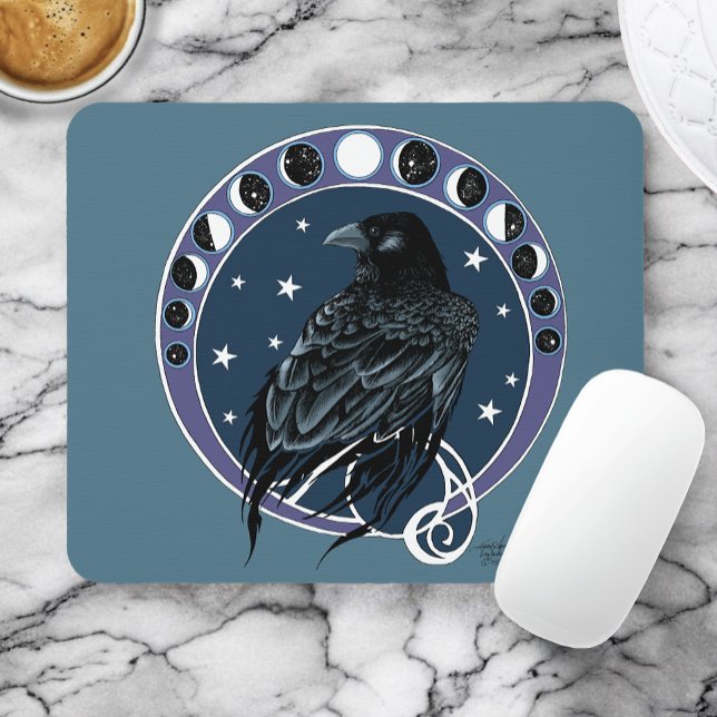 Raven Moon Phases Stars Blue Mouse Mat (Creator Uploaded)
