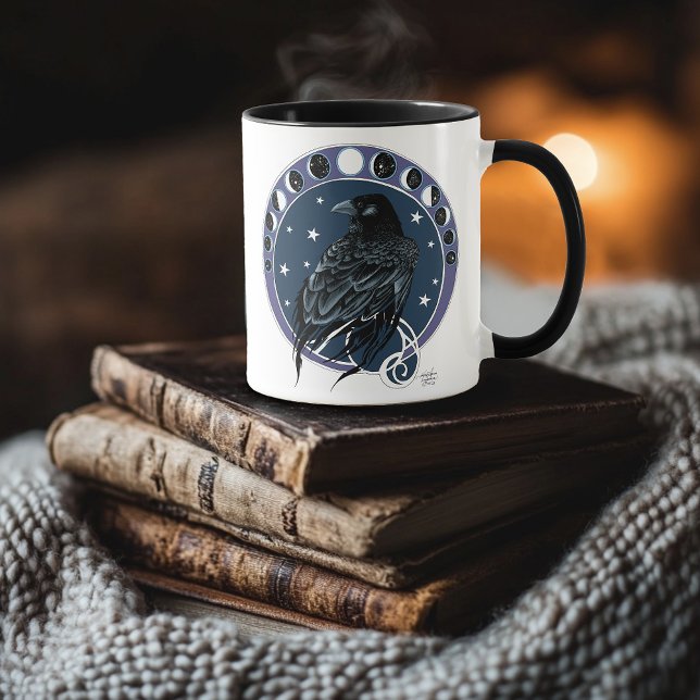 Raven Moon Phases Stars Blue Mug (Creator Uploaded)