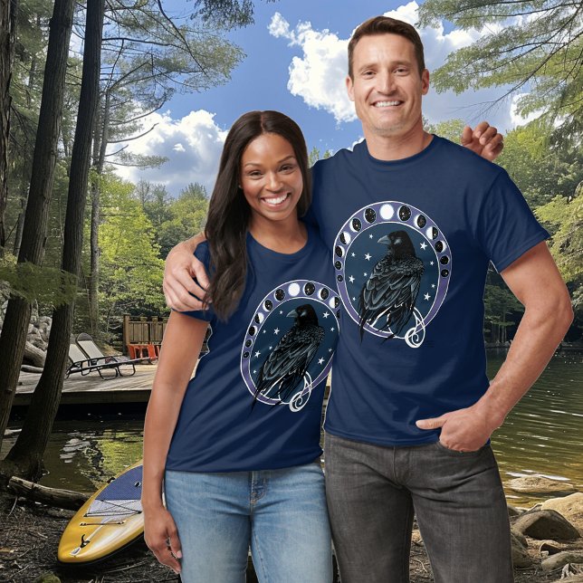 Raven Moon Phases Stars Blue T-Shirt (Creator Uploaded)