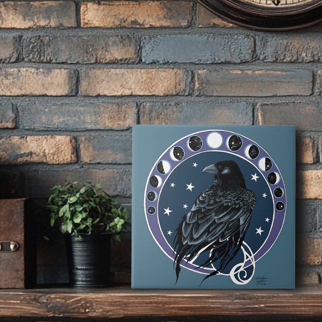 Raven Moon Phases Stars Blue Tile (Creator Uploaded)
