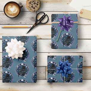 Raven Moon Phases Stars Blue Wrapping Paper Sheet