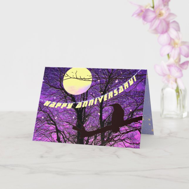 Raven, Moon, Sun, Stars,  Anniversary Card (Orchid)