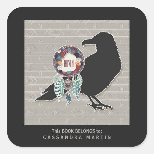 Raven Native American Animal Spirit Book Square Sticker (Front)