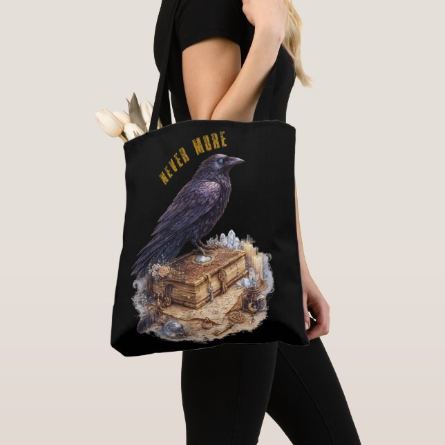 Raven Never More Mystical Crow Unisex Tote Bag (Close Up)