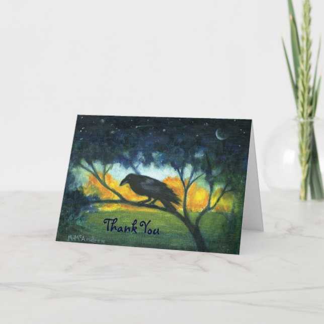 Raven Night Sky Thank You Note Card (Front)