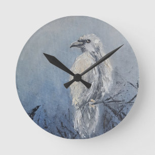 Raven Oil Painting Symbol Wisdom Mystery Meditatio Round Clock