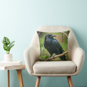 Raven on a Tree Branch Cushion