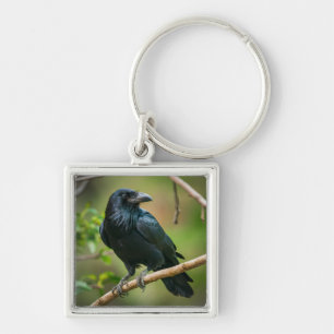 Raven on a Tree Branch Key Ring