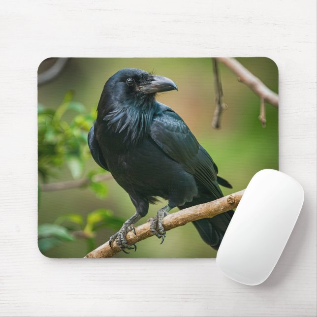 Raven on a Tree Branch Mouse Mat (With Mouse)