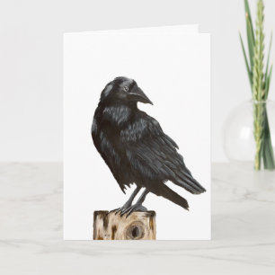 Raven on a Tree Stump Card