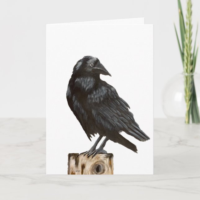 Raven on a Tree Stump Card (Front)
