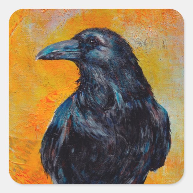 Raven on Canvas Square Sticker (Front)