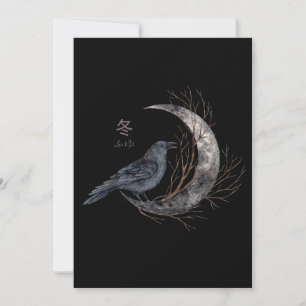 Raven on Crescent Moon with Winter Kanji Holiday Card