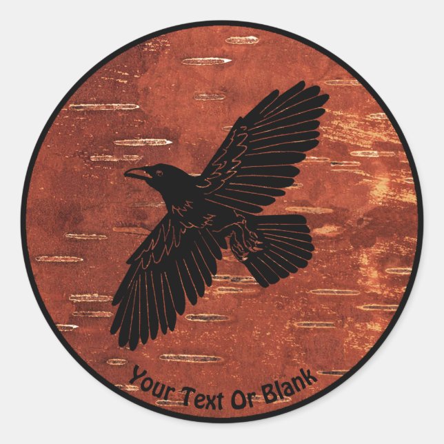 Raven On On Inner Birch Bark Classic Round Sticker (Front)