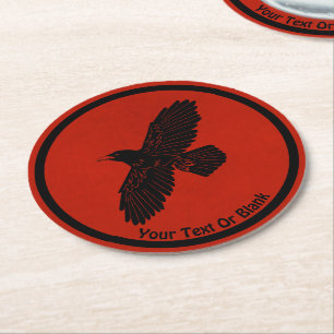 Raven On Red Round Paper Coaster