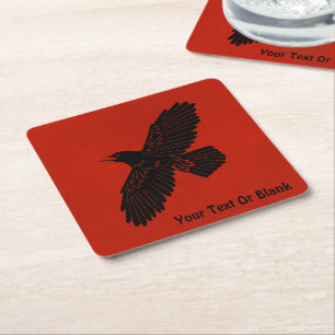 Raven On Red Square Paper Coaster