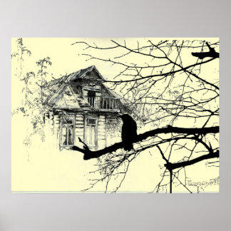 Raven on the Tree, House in Ruins Poster