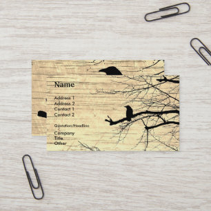Raven on the Tree with wooden background Business  Business Card