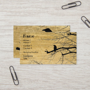 Raven on the Tree with wooden background Business Business Card