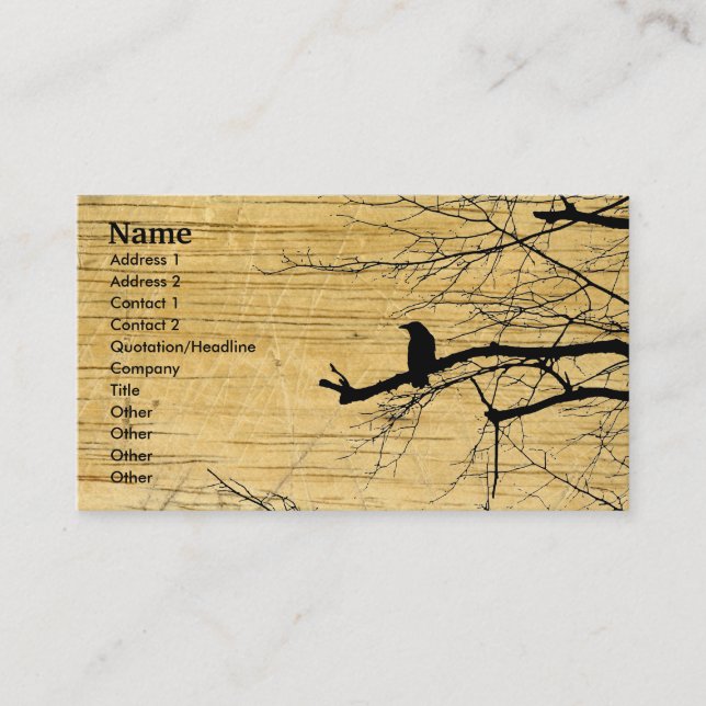 Raven on the Tree with wooden background Business  Card (Front)