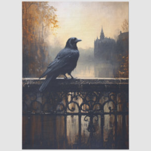Raven on Wrought Iron Fence Gothic Decoupage Tissue Paper