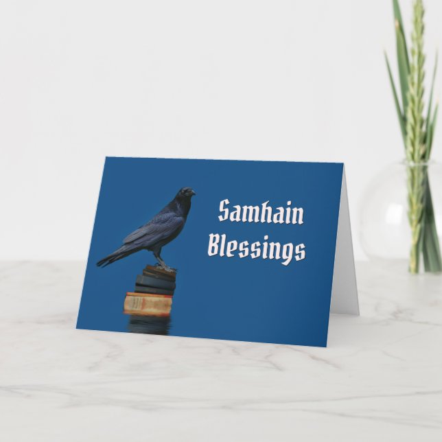 Raven or Crow and Books Samhain Card (Front)