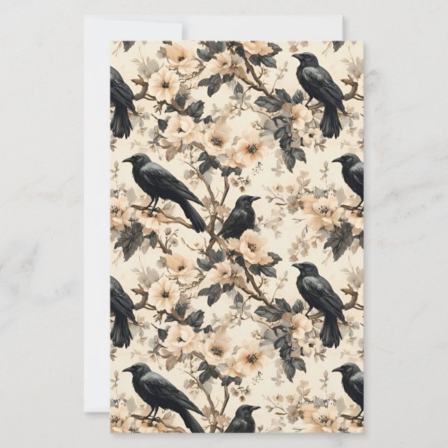 Raven pattern crow floral trees Paper Sheet (Front)
