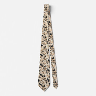 Raven pattern crow floral trees tie