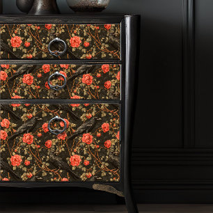 Raven Red Rose Bramble Illustration Dark Gothic Tissue Paper