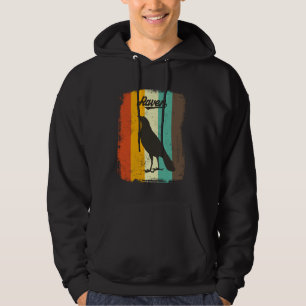 Raven Retro 70s Vintage Bird Lover Art Hoodie