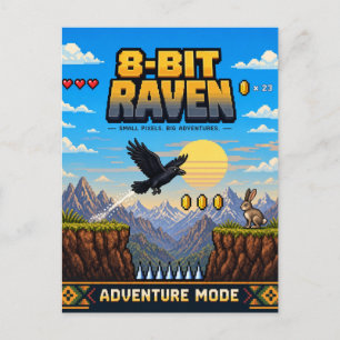 Raven, Retro 8-Bit Pixel Art Postcard