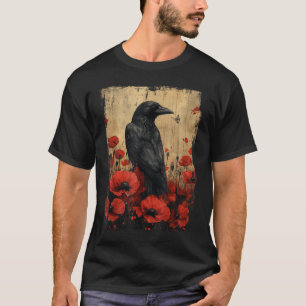 Raven Rose Moon Scary Black Gothic Spooky Crow T-Shirt
