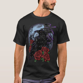 Raven Rose Moon Scary Black Gothic Spooky Crow T-Shirt