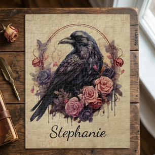 Raven & Roses – Gothic Floral Gift for Her Jigsaw Puzzle