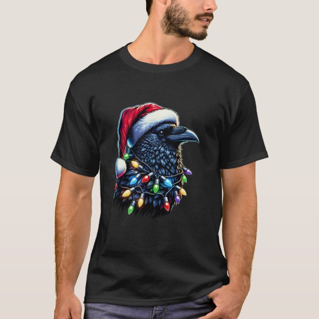 Raven Santa Christmas Tree Lighting Men Women Xmas T-Shirt (Front)