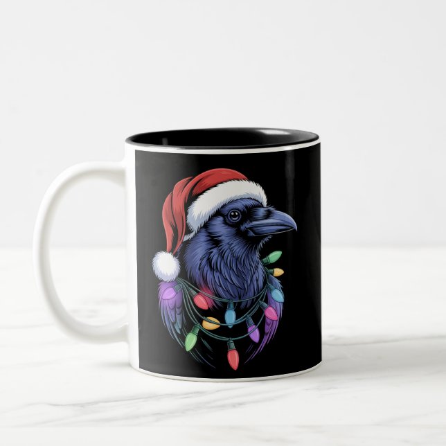 Raven Santa Christmas Tree Lighting Xmas Funny Two-Tone Coffee Mug (Left)