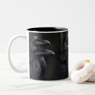 Raven Shadows: Mystical Duo in Noir Two-Tone Coffee Mug