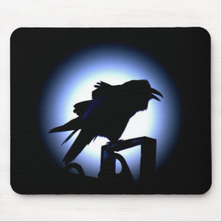 Raven Silhouette Against Full Moon Mouse Mat