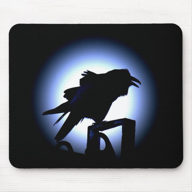 Raven Silhouette Against Full Moon Mouse Mat (Front)